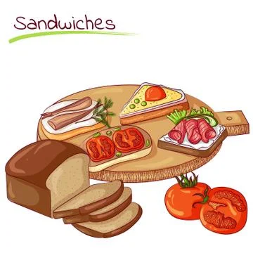 Sandwiches and bread Illustrazione stock