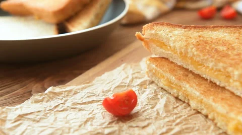 Sandwiches for breakfast with mozzarella Stock Footage 66657106