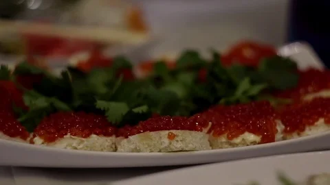 Sandwiches with caviar Stock Footage 80213112