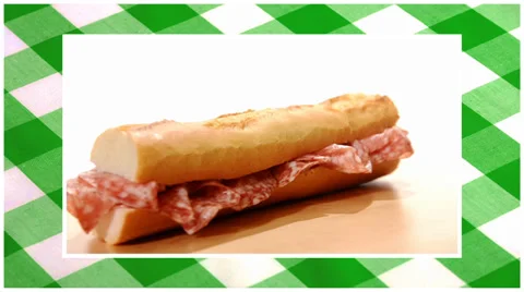 Sandwiches edited sequence over green tablecloth background 스톡 동영상 34719175