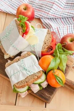 Sandwiches with ham and salami Stock Photos