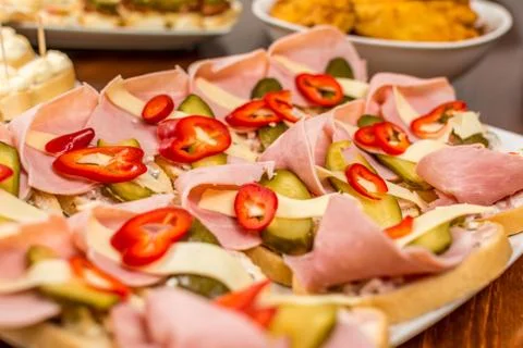 Sandwiches with ham Stock Photos