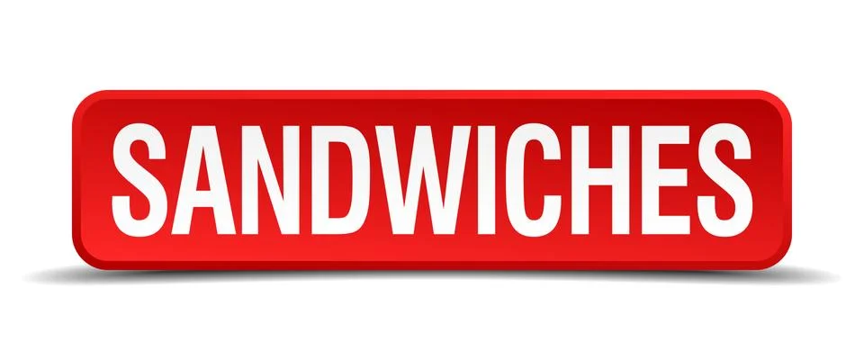 Sandwiches red 3d square button isolated on white Stock Illustration