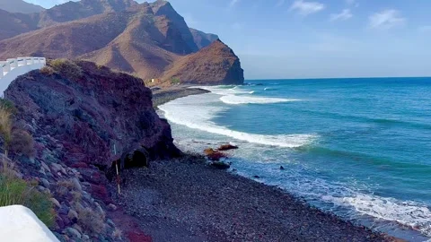 Sandy and pebble beach on Gran Canario island. Spain. Stock Footage 308096431