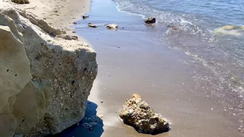 Sandy beach on the Adriatic coast with large stones. Stock Footage 246767169