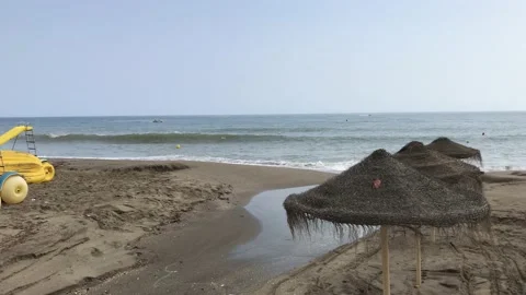 Sandy beach after a strong storm Marbella Spain Stock Footage 132780545