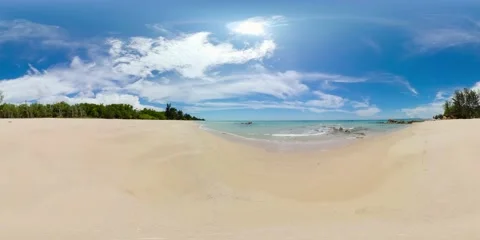 Sandy beach and blue ocean. VR 360. Stock Footage 238370626