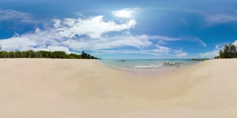 Sandy beach and blue ocean. VR 360. Stock Footage 238830680