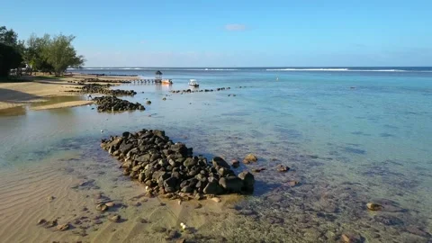 Sandy beach and clear Lagoon in BelOmbre, Mauritius Stock Footage 141721656