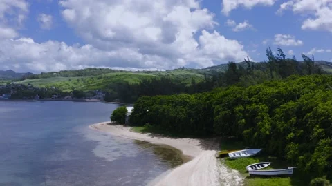 Sandy Beach And Clear Lagoon In Belombre, Mauritius Stock Footage 199470583