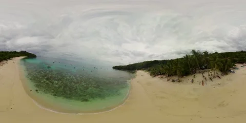 Sandy beach and palm trees. Philippines, Mindanao. 360-Degree view. Stock Footage 144567374