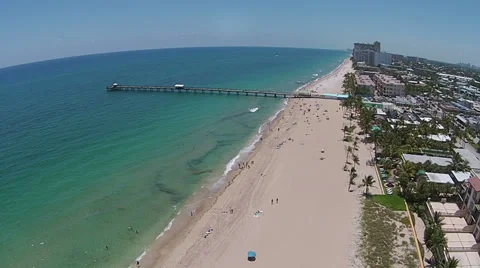 Sandy beach and pier in Florida aerial view Stock Footage 38635604