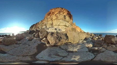 Sandy beach and rocky cliffs, VR360, VR, 360VR Stock Footage 106292754
