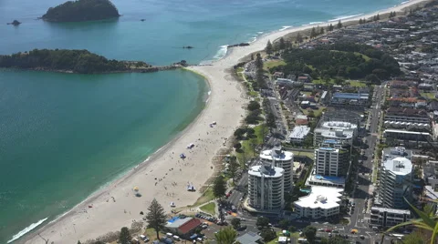 Sandy beach and town elevated view Stock Footage 46886803