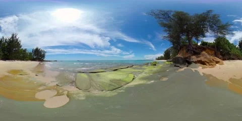 Sandy beach and turquoise water. VR 360. Stock Footage 237095110