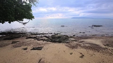Sandy beach and turquoise water on a tropical paradise island in Thailand Stock Footage 332763506