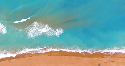 Sandy Beach and Waves in Autmn 4k Top Drone Shot Stock Footage 149844720