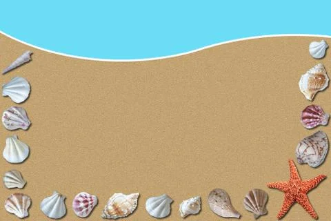 Sandy Beach Background With Seashells and Copy Space Foto stock