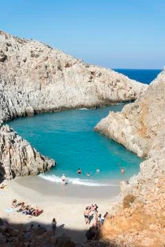 Sandy beach, the Bay of the devil, the island of Crete. Foto stock