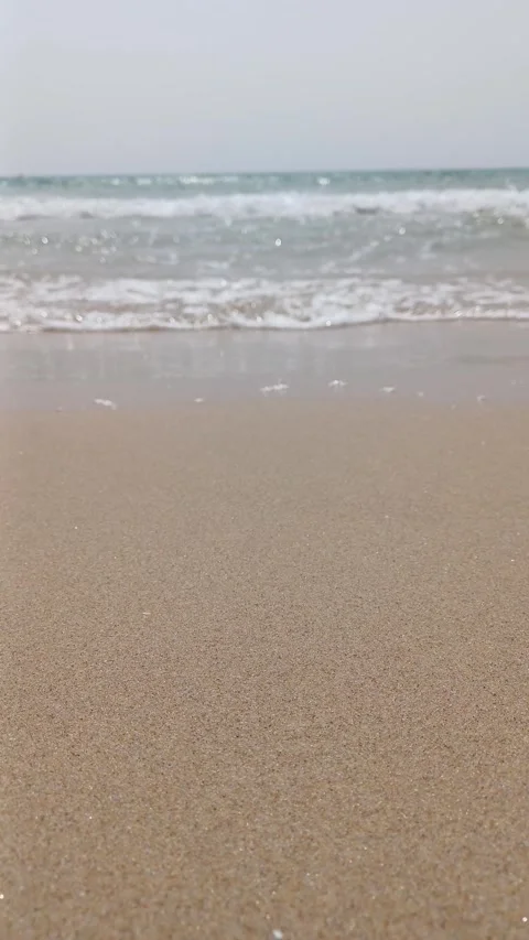 Sandy Beach clear blue shade sea waves 4k Stock Footage 282299499