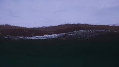 Sandy beach covered by snow and crashing waves Vídeo Stock 224637653