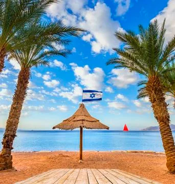 Sandy beach of Eilat Stock Photos