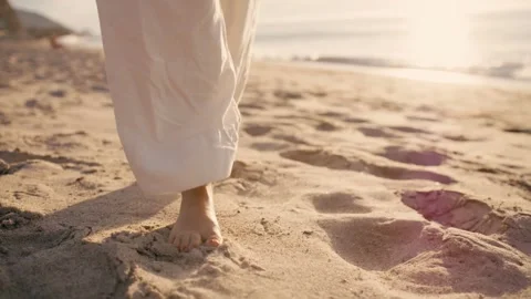 Sandy Beach, Feet In Sand, Warm Sunlight, Dreamy Stock Footage 325512655