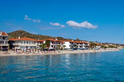 Sandy beach in Greece Stock Photos
