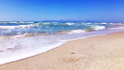 Sandy Beach on the Island of Kos Stock Footage 163186884