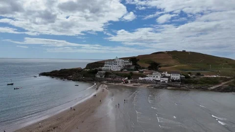 Sandy Beach Leading to Burgh Island Drone Footage Stock Footage 342293849
