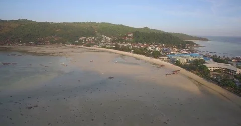 Sandy Beach At Loh Dalum, Phi Phi Don, Thailand, Ascending Drone Footage Stock Footage 79244846