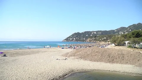 Sandy beach long shot Stock Footage 128349585