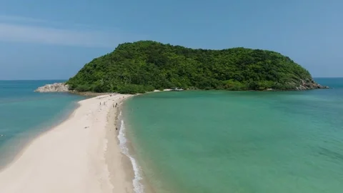 Sandy beach with lush green hill and clear turquoise water. Ko Ma Beach. Ko Pha Stock Footage 301945734