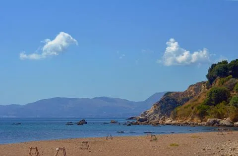 Sandy beach with marked sockets turtle eggs Stock Photos