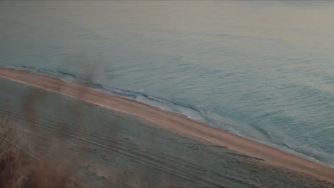 Sandy beach, ocean in the background Stock Footage 241311815