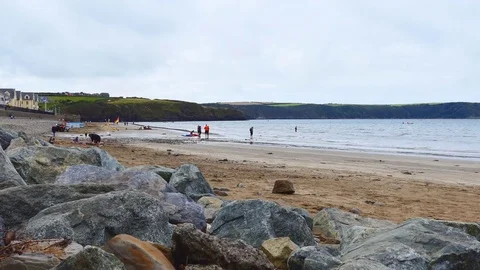 Sandy beach on the ocean. Stock Footage