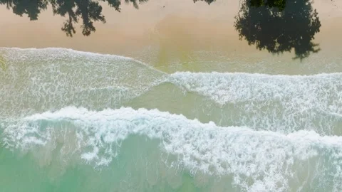 Sandy beach with ocean surf and waves. Seychelles, Mahe. Stock Footage 301183504