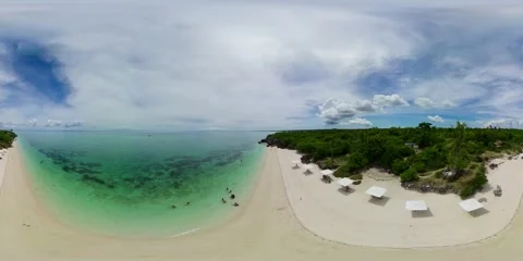 Sandy beach with palm trees. 360 panorama. Stock Footage 202296034