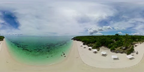 Sandy beach with palm trees. 360 panorama. 8k video. Stock Footage 202619731