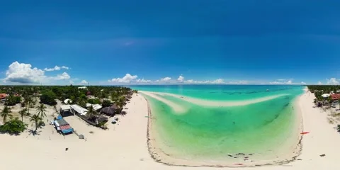 Sandy beach with palm trees. 360 panorama. 8k video. Stock Footage 204886117