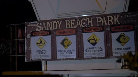Sandy Beach Park Sign In Darkness, Honolulu, Hawaii Stock Footage 154337330