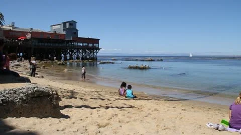 Sandy beach with pier in Background Stock Footage 21545161