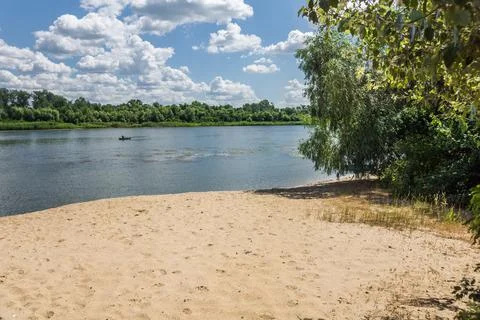 Sandy beach on the river Stock Photos