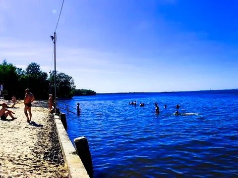 Sandy beach on the river the summer Foto stock