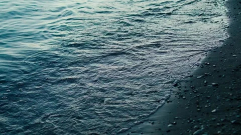 Sandy Beach Sea Waves in Moonlight Night Twilight Close Up. Beautiful Bay in Moo Stock Footage 283725876