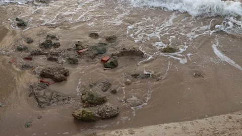 Sandy beach with small waves during late evening Stock Footage 161235855