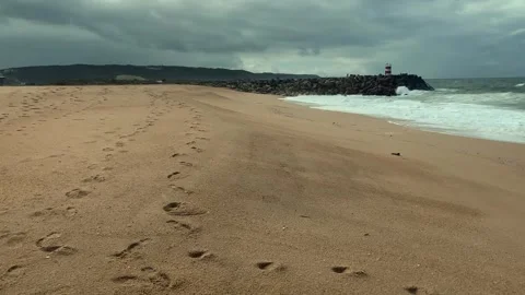 Sandy beach stretching along the Atlantic coast Stock Footage 344642277