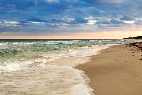 Sandy beach at sunrise Foto stock