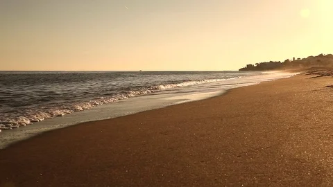 Sandy Beach at sunset, Low Angle waves crashing the shore, Seascape, Tropics 스톡 동영상 82470791
