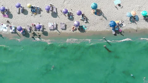 Sandy beach with tourists, top view Stock Footage 156071207